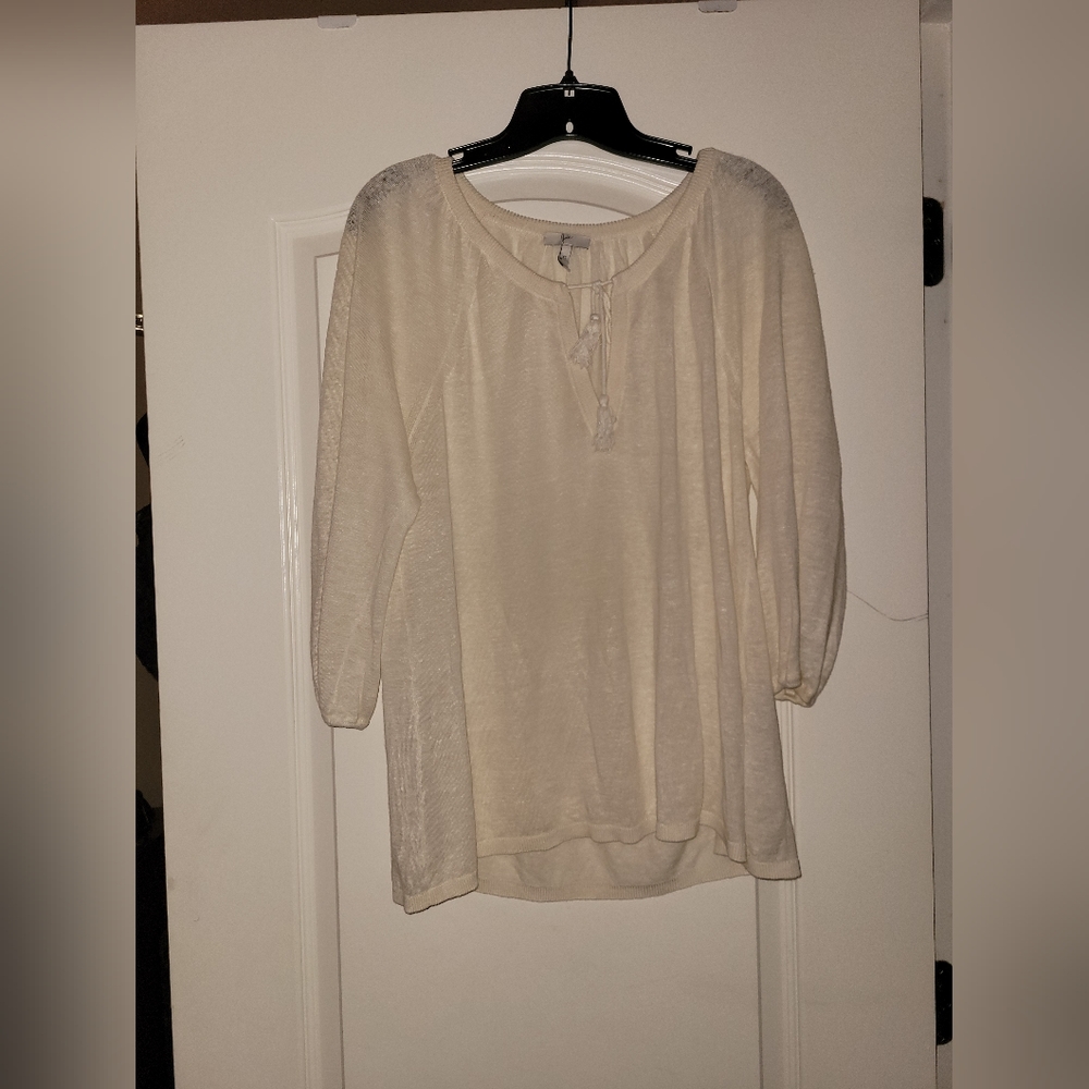 Joie Cream Linen Tunic Top With Tie Strings - image 1